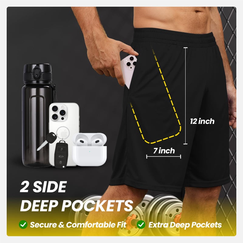 BALENNZ Athletic Shorts for Men with Pockets and Elastic Waistband Quick Dry Activewear Black - Image 2